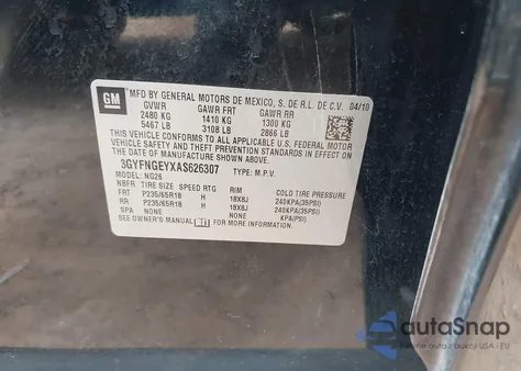 2010 Cadillac Srx Standard z USA, uszkodzony, nr VIN 3GYFNGEYXAS626307